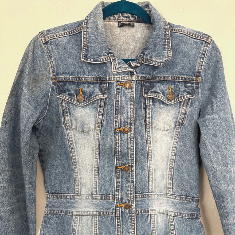Periscope‎ Jean Jacket Women Size Small Blue Denim Fitted Waist - Picture 4 of 16